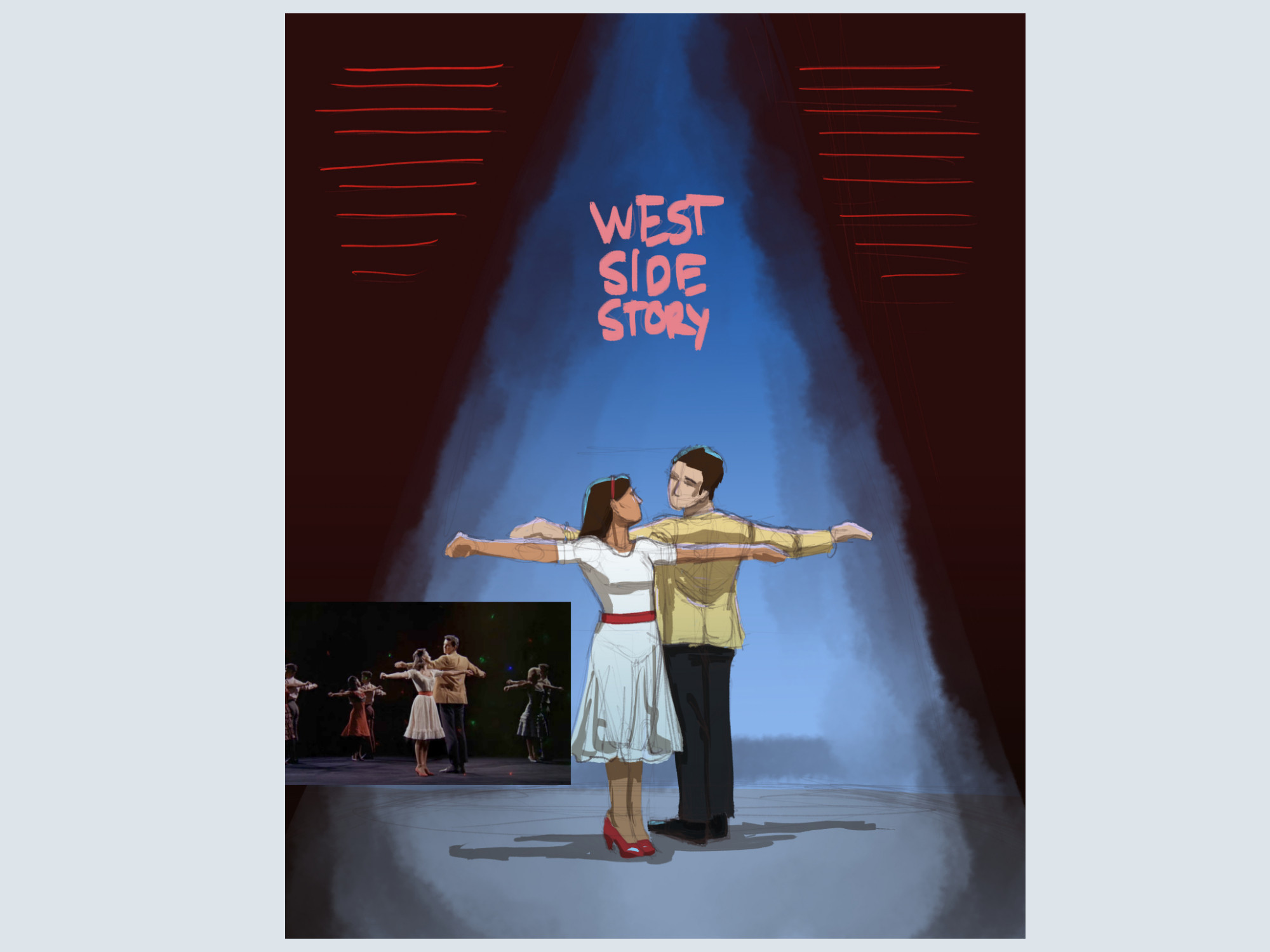 a color sketch of the west side story poster