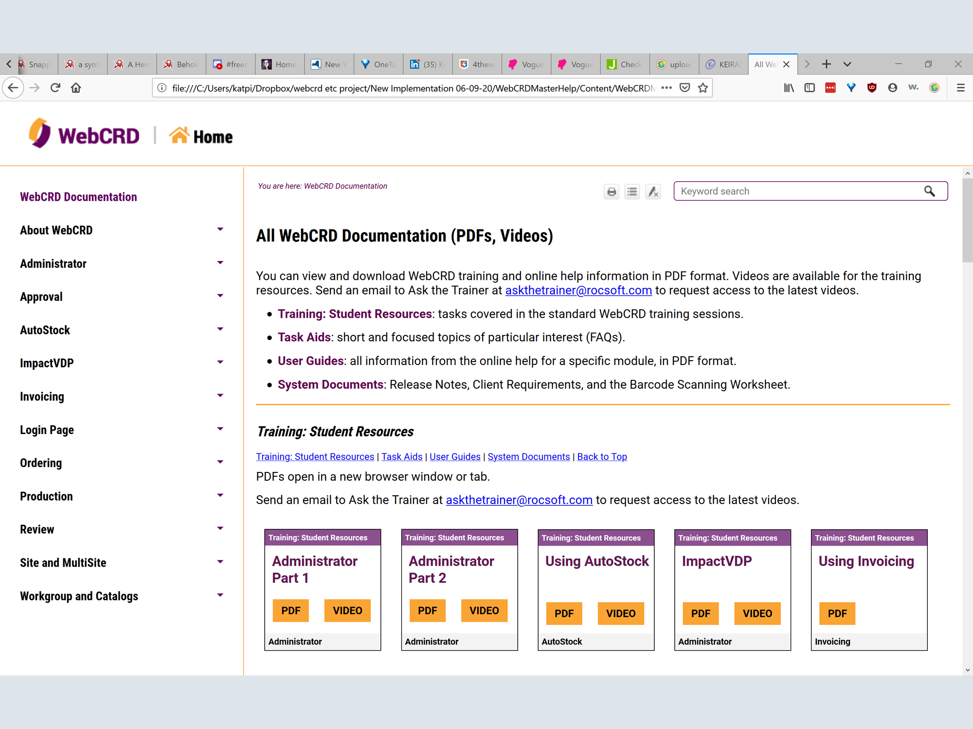 webcrd admin documentation page